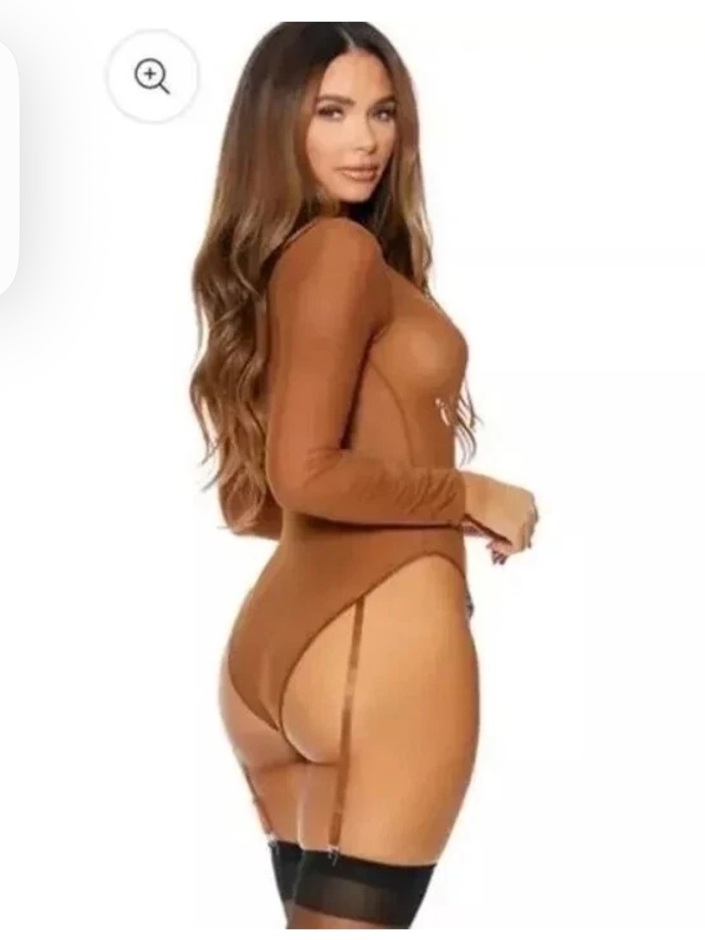 Frederick's of Hollywood Lola Lee Sheer Mesh Long Sleeve Teddy Chocolate Medium - Picture 2 of 4